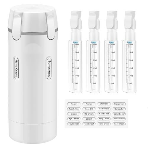 4 in 1 Travel Dispenser Bottle, 30ML*4 Refillable Pack Squeeze Bottles, Portable Leak Proof Travel Toiletry Containers for Toiletries/Shampoo/Conditioner/Shower Gel (White) - color: White