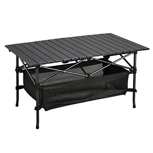 WUROMISE Lightweight Aluminum Folding Camping Table (37.13” x 21.57” x 19.69”), Portable Roll-Up Design for Outdoor, Camping, Beach, BBQ, Patio, and Picnic, Durable & Waterproof with Carrying Bag - size: Medium