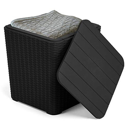 YITAHOME Outdoor Coffee Table with Extra Storage 11.5 Gallon Resin Rattan Side Table for Patio Decor,Cushions(Black) | Extra Storage