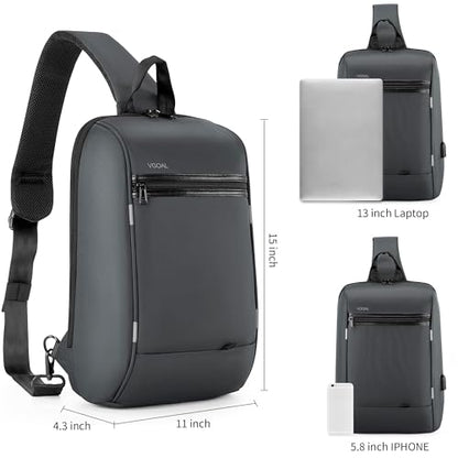Kingsons 13" Anti-Theft Laptop Sling Backpack. Waterproof nylon, USB port. Ideal for travel, hiking, camping. (FG6301-Grey) - color: Fg6301-grey