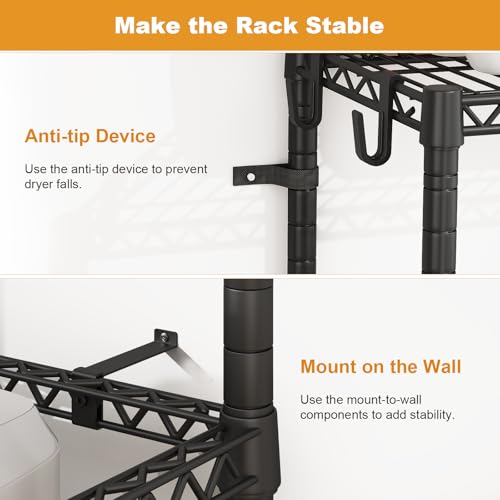 ULIFHOME U16 Upgraded Washer Dryer Stacking Rack for Narrow Laundry Room and Bathroom, Metal Over Washer and Dryer Storage Shelves for Saving Space, 29.5" W x 23.6" D x 53.1" H, Black - color: Black