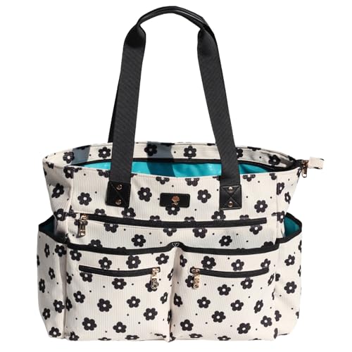 Weekender Bag Carry On Bag Overnight Tote Travel Duffle with 13 Pockets for Travel,Work，Gym,Beach,Teacher,Nurse - color: Corduroy Black flower