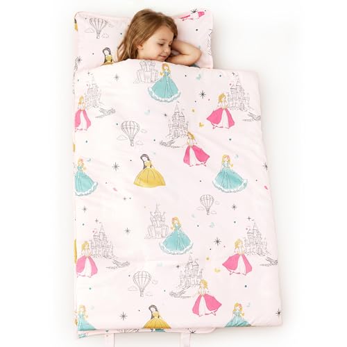 PHF Soft Toddler Nap Mat with Removable Pillow, Rollup Design Kids Sleeping Mat, Slumber Bags for Girls, 55"x23" Toddler Sleeping Bag for Daycare Preschool Travel Camping, Princesses - color: Princesses