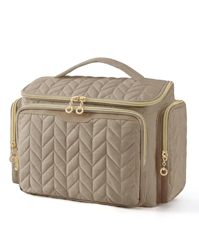 BAGSMART Travel Toiletry Bag, Large Wide-open Travel Bag for Toiletries, Makeup Cosmetic Travel Bag with Handle-Camel - color: Camel