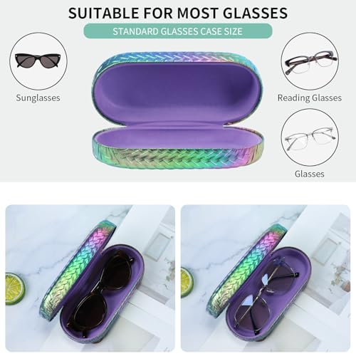 PERFECTSIGHT Sunglasses Case, Large Hard Shell Glasses Case, Cute PU Leather Protective Eyeglasses Case for Women Men - color: Gradient Purple+green