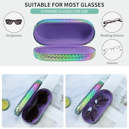 PERFECTSIGHT Sunglasses Case, Large Hard Shell Glasses Case, Cute PU Leather Protective Eyeglasses Case for Women Men - color: Gradient Purple+green