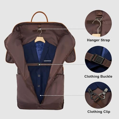 Garment Bag for Travel Large Carry on Garment Bags Men Women | Garment Suitcase Bags - color: Brown