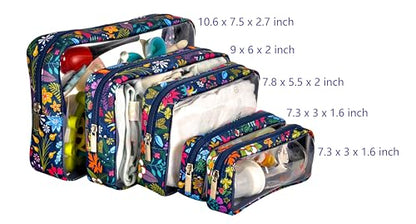 Remobia Hicol TSA Approved 5-Piece Diaper Bag Organizer Pouch Set Clear Waterproof TPU Kids Toiletry Storage Set Travel Packing Clutch Cube Bags for Baby Nursing(Flower) - color: Flower