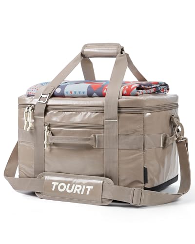 TOURIT Soft Sided Cooler Bag Insulated 30/48/60 Cans, Large Collapsible & Leakproof Ice Chest for Picnic, Beach, Camping, Travel, Sports Fan Coolers - color: Khaki, size: 48Can 32L