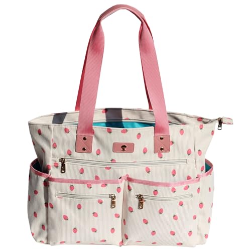 Weekender Bag Carry On Bag Overnight Tote Travel Duffle with 13 Pockets for Travel,Work，Gym,Beach,Teacher,Nurse - color: Corduroy Pink strawberry