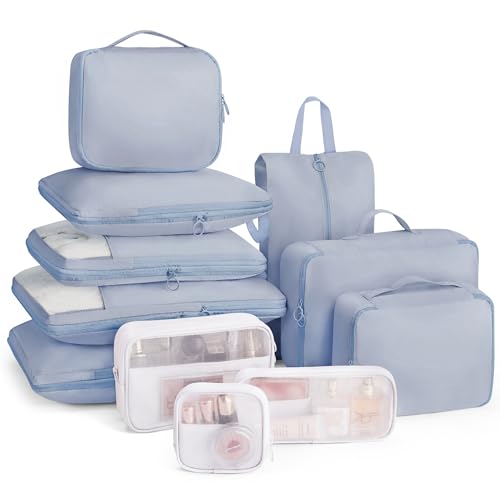 Compression Packing Cubes 11pc Set, Expandable Travel Organizers for Suitcases & Carry Ons, Durable Luggage Packing Bags for Travel Essentials Blue - color: Blue