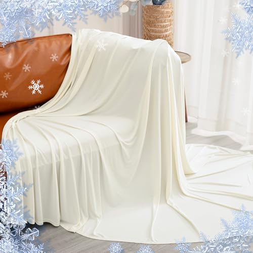 PHF Reversible Double Cooling Blanket Queen Size, Ultra Soft Arc-Chill Q-Max>0.5 Thin Summer Single Layer for Hot Sleepers,Breathable Lightweight Portable Silky for Home Office Travel Car, Cream White - color: Cream White, size: Queen(90x90")