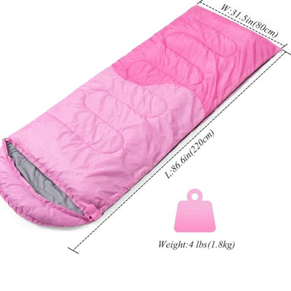 Sleeping Bag - 3 Seasons for Adults Kids Boys Girls Camping Hiking - Warm Cold Weather Lightweight Portable with Compression Bag for Backpacking in Spring, Summer, Fall and Winter - color: 4 lbs-Pink