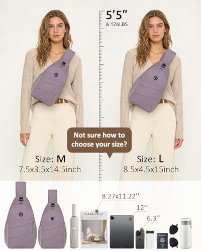 Pritent Crossbody Bags for Women Men Trendy Sling Bag Backpack Casual Chest Bag with Convertible Shoulder Strap - color: Light Purple, size: Medium
