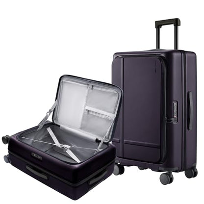 NINETYGO Medium Checked Luggage 25 Inch, Flat Top Opening Check In Luggage with Cup Holder, Expandable, Lightweight PC Hard Shell, TSA Lock, 360° Spinner Wheels (Blackcurrant Oolong) - color: 04-Blackcurrant Oolong, size: Checked 25-Inch (Top Opening, 72L