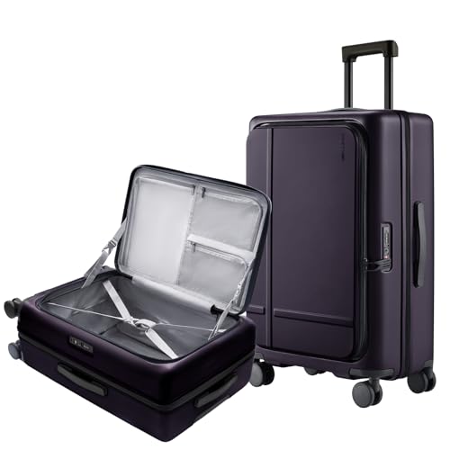 NINETYGO Medium Checked Luggage 25 Inch, Flat Top Opening Check In Luggage with Cup Holder, Expandable, Lightweight PC Hard Shell, TSA Lock, 360° Spinner Wheels (Blackcurrant Oolong) - color: 04-Blackcurrant Oolong, size: Checked 25-Inch (Top Opening, 72L