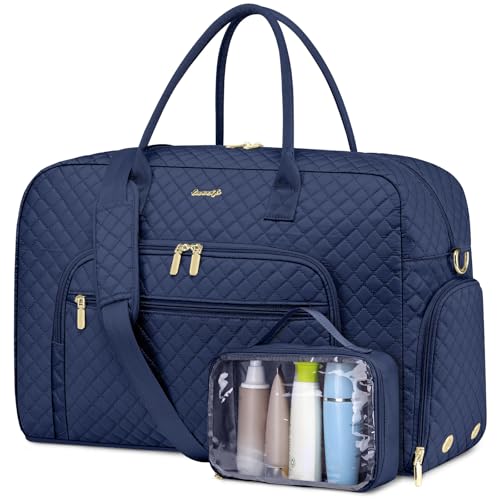 Travel Duffle Weekender Bags for Women - Weekend Bag Women with Shoe Compartment Carry On Overnight Bag with Toiletry Bag Duffel Bags Wet Pocket for Gym Hospital Bags for Labor and Delivery - color: Navy