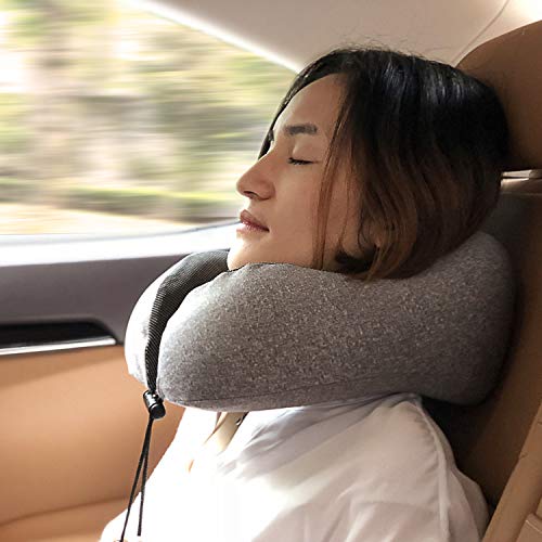 MLVOC Neck Pillow for Traveling, Upgraded 100% Pure Memory Foam Travel Neck Pillow for Airplane Flight Sleep, Breathable & Machine Washable Cover, Travel Kit with 3D Eye Mask, Earplugs & Bag, Grey - color: Grey