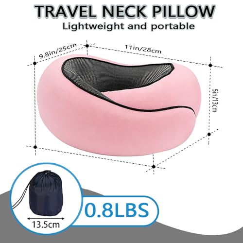 Travel Neck Pillow- 360° Ergonomic Memory Foam Travel Neck Pillow Airplane,Premium Breathable Relief Neck Pain for Long Flights,Car & Office（Pink - color: Pink