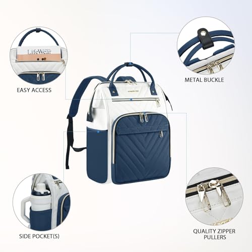 VANKEAN Laptop Backpack for Women Fashion Computer Work Bag, Large Capacity Waterproof Backpack, College Daypack Business Travel, Beige/Haze blue, 15.6 Inch - color: Beige/Haze Blue, size: 15.6 Inch