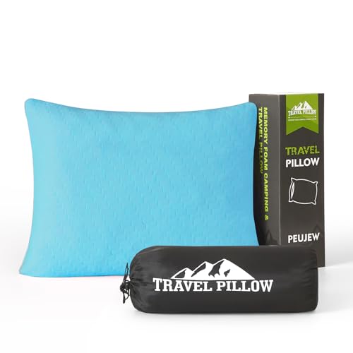 Small Shredded Memory Foam Pillow, Camping Pillow Travel Pillow - Compressible Medium Firm, Breathable Cover, Ideal Backpacking Hiking, Airplane and Car (Sky Blue, M) - color: Sky Blue, size: M-17.7 X 13.8 Inch