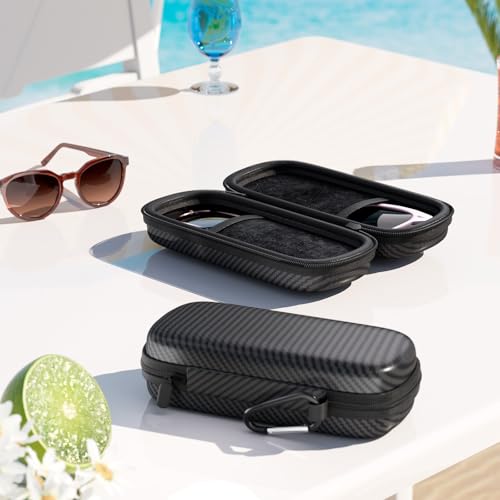 Travel Sunglasses Organizer, Hard Shell Sunglass Case Adjustable Slots for Multiple Sunglass Eyeglass Case - style: Black + 2 Slots