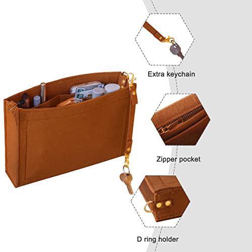 Felt Purse Organizer Insert Fits Toiletry Pouch 26x19 Messenger Bag Liner with Gold Buckle & Keychain (Large, Brown) - color: Brown, size: Large-26