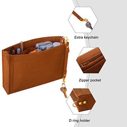 Felt Purse Organizer Insert Fits Toiletry Pouch 26x19 Messenger Bag Liner with Gold Buckle & Keychain (Large, Brown) - color: Brown, size: Large-26