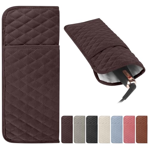 Heat Resistant Hair Tools Organizer Bag Portable Travel Storage Cover Pouch for Hair Straighteners, Curling Irons, Flat Irons and Hot Styling Tools(13.8" x 5.5") - color: Chocolate Brown
