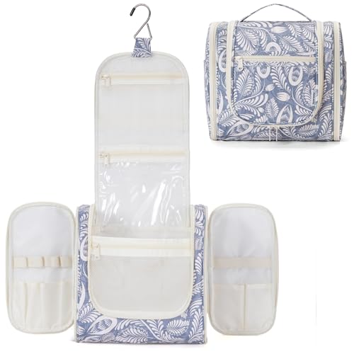 Narwey Hanging Toiletry Bag for Women Travel Makeup Bag Organizer Toiletries Bag Men for Cosmetics Essentials Accessories(Large, Blue Leaf) - color: B-Blue Leaf, size: Large