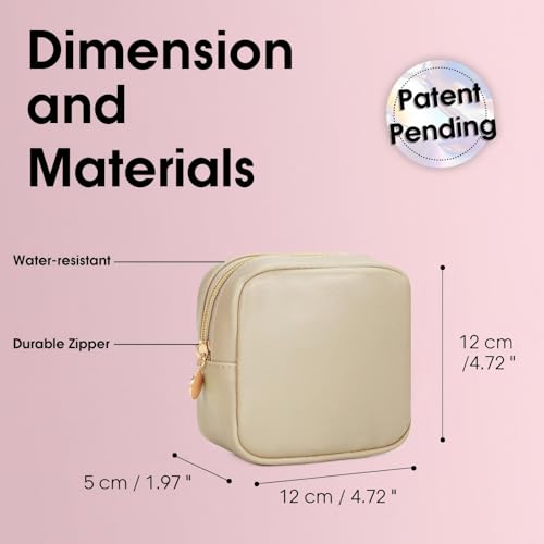 Wandering Nature Small Makeup Bag for Purse Mini Make up Pouch Cute Cosmetic Pouch for Women with Slip-in Pockets Eco Vegan Leather, Beige - color: Beige