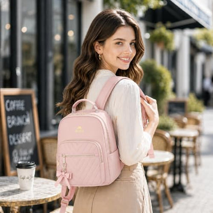 MATEIN Bowknot Cute Backpack Purse, Fashion Mini Shoulder Bag, Waterproof Lightweight Travel Daily Backpack College Handbag for Ladies Women, 2pcs Sets, Pink - color: Pink, size: Small-12.9 inch