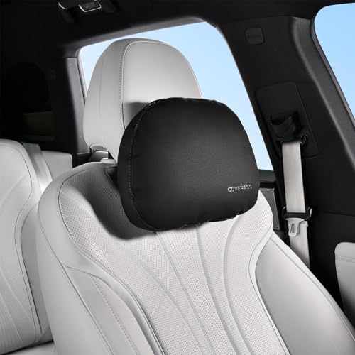 Coverado Leather Car Headrest Pillow Car Neck Pillow with Adjustable Strap, Head Support Rest Driver Relax Head Muscles Relieve Driving Fatigue, Breathable & Removable Cover, Black - color: Black, size: 1 Piece
