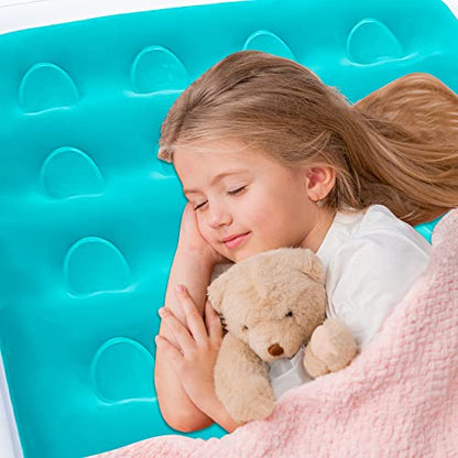 Inflatable Kids Travel Bed Toddler Air Mattress Set,Portable Blow Up Mattress Sleeping Bed Cot with Bed Rails and Electric Pump Ideal for Road Trip - color: Green