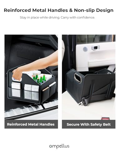 Car Seat Organizer, Collapsible Car Storage Organizer for Back Seat, Trunk Organzier with Metal Handles & Seat-belt Fixing Strap, Black