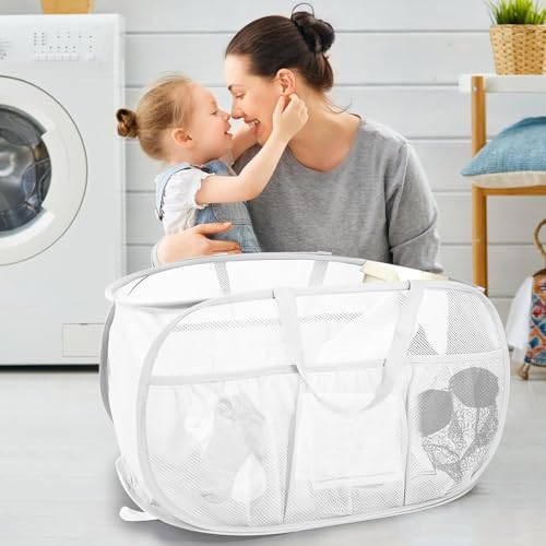 Collapsible Laundry Baskets, Upgrade Pop Up Laundry Hamper with Convenient Bags, Foldable Laundry Basket Mesh Light Weight, Easy to Carry Clothes Hampers for Laundry, Dorm, Toys, Travel 4 Pack - color: Black+Grey+Green+Beige