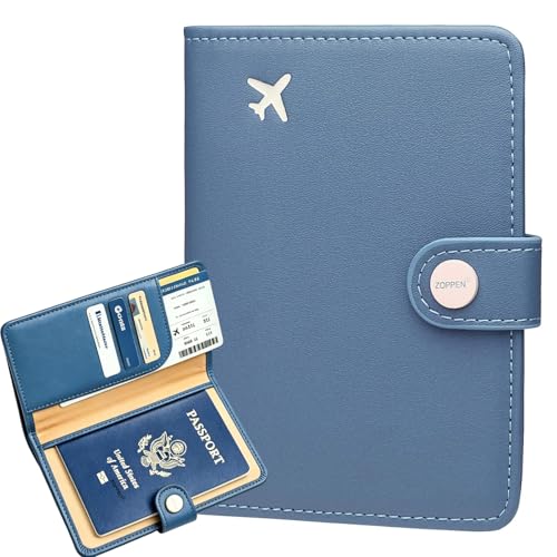 ZOPPEN Passport Holder for Travel Essentials, RFID Blocking PU Leather Water-Resistant Lightweight Passport Cover with Multiple Card Slots, Easy to Carry Travel Wallet for Women Men, Denim Blue - color: #18 Denim Blue