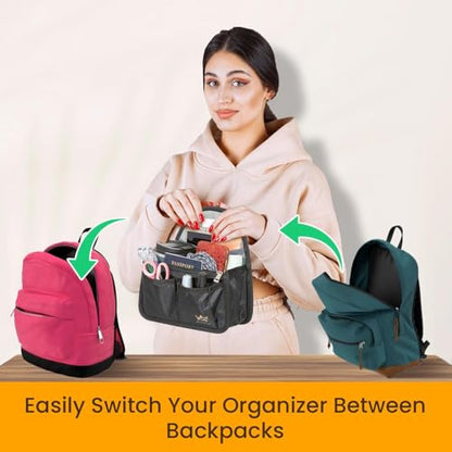 Diadem Mini Backpack Organizer Insert – Perfect Fit for Your Favorite Mini Backpacks – Bag Organizer For Backpack – Fits in Shoulder Bags, Travel Bags, Handbags, and Purses – 10 Pockets