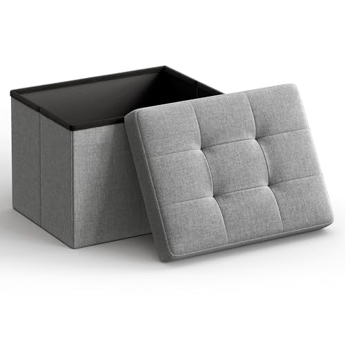 SONGMICS Mazie Collection - Small Folding Storage Ottoman, Foot Rest Stool, 12.2 x 16.1 x 12.2 Inches, 286 lb Load Capacity, for Living Room, Bedroom, Home Office, Dorm, Light Gray ULSF102G02 - color: Light Gray, size: 12.2"D x 16.1"W x 12.2"H