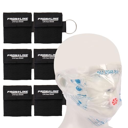 CPR Face Shield with Keyring (6 Pack), CPR Pocket Mask for Emergency Kit, First-Aid and Training with One-Way Valve by Frontline (Black) - color: Black