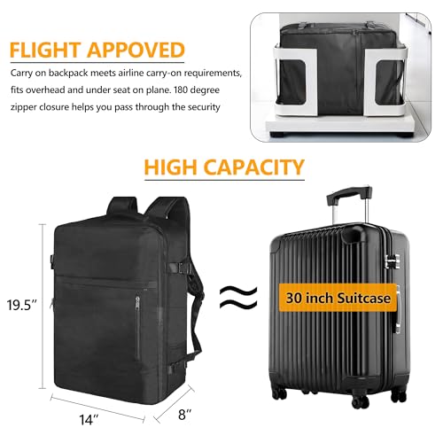 SUOCO Travel Backpack with Vacuum Bag, 70L Seal Compression Air Vac Back Pack with Travel Pump, Carry On Suitcase Luggage Flight Approved for Men Women Personal Item, Black