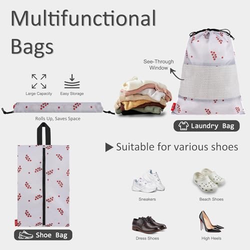 U+U 5 Set Packing Cubes for Travel Essentials Ultralight Luggage Packing Organizers with Laundry Bag and Shoe Bag for Vacation, Business Trip and Camping (Cherry Tomato) - color: Cherry Tomato