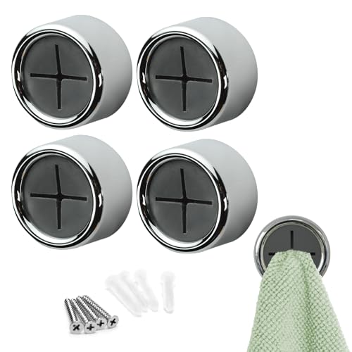 S&T INC. Round Adhesive Push Towel Hooks for Kitchen, Hand and Dish Towels, Grey, 4 Pack - color: Gray