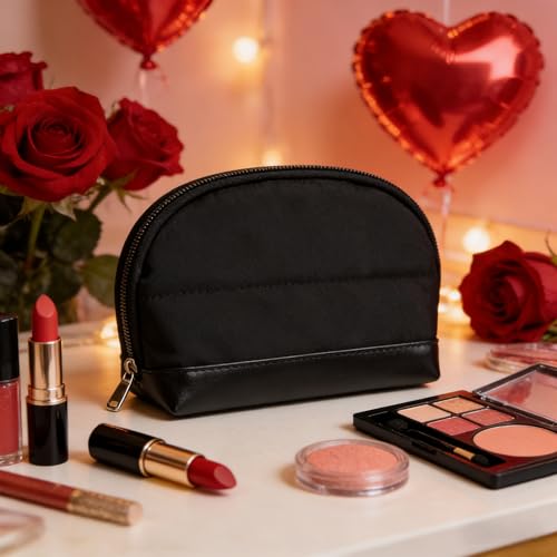 Ethereal Small Makeup bag for Purse, Cute Cosmetic Bag Portable Mini Makeup Pouch for Women Black - color: 03-mini black