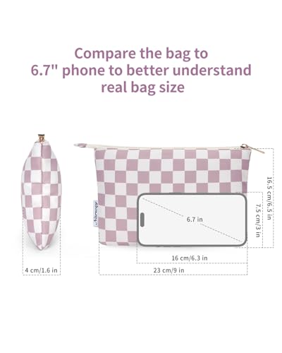 Narwey Small Checkered Makeup Bag for Purse Small Cosmetic Bag Women Travel Makeup Pouch Zipper Pouch (Dusty Rose Checkerboard) - color: AB-Dusty Rose Checkerboard
