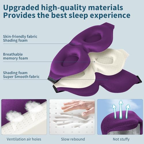 ZGGCD Sleep Mask for Side Sleeper, Light Blocking Sleeping Eye Mask for Women Men, 3D Contoured Cup Night Blindfold, Luxury Eye Cover Eyeshade with Adjustable Strap for Travel, Nap, Purple - color: Purple