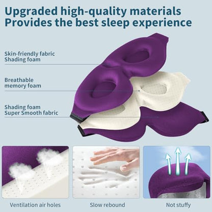 ZGGCD Sleep Mask for Side Sleeper, Light Blocking Sleeping Eye Mask for Women Men, 3D Contoured Cup Night Blindfold, Luxury Eye Cover Eyeshade with Adjustable Strap for Travel, Nap, Purple - color: Purple
