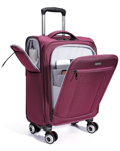 ECOHUB Carry On Luggage Airline Approved, 21 Inch Height Softside Carry On Suitcase with Spring Shock-Absorbing Spinner Wheels, Lightweight Travel Luggage with TSA Lock, Fits 22x14x9 Carry-On Bag - color: Red