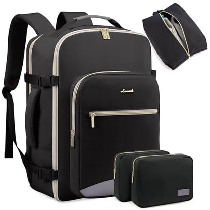 LOVEVOOK 50L Travel Backpack for Women Men,Waterproof Airline Approved Carry On Luggage Travel Essentials,TSA Carry On Backpack Personal Item Travel Bag Suitcase Weekender Traveling with Packing Cubes - color: Black-grey-backpack