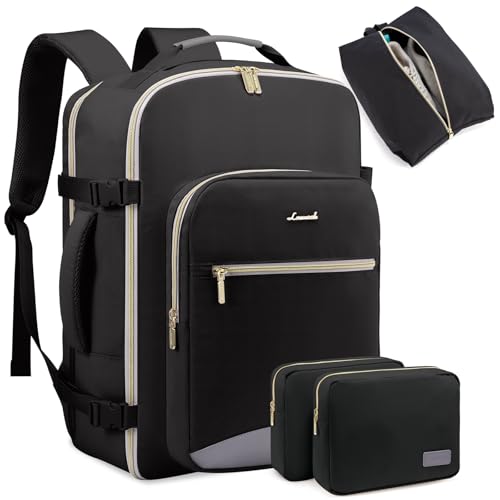LOVEVOOK 50L Travel Backpack for Women Men,Waterproof Airline Approved Carry On Luggage Travel Essentials,TSA Carry On Backpack Personal Item Travel Bag Suitcase Weekender Traveling with Packing Cubes - color: Black-grey-backpack
